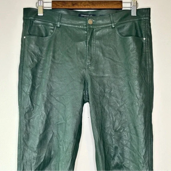 Lafayette 148 New York Spruce Green Mercer Skinny Leg Leather Pants Size 8 - Picture 3 of 13